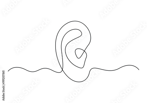 Vector illustration of human ear continuous single line drawing