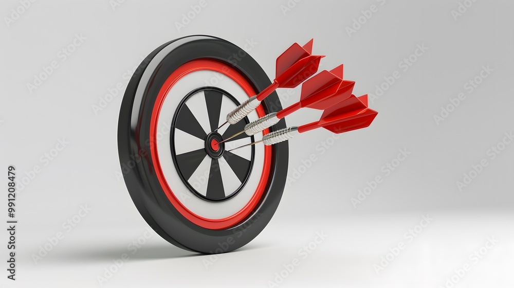 3D Illustration of Darts Hitting the Target Representing Business Goal Achievement 3D Illustration of Darts Hitting the Target Representing Business Goal Achievement