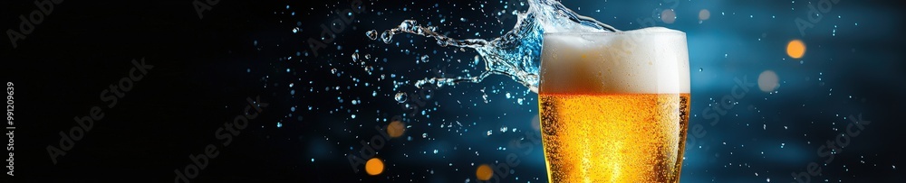 Refreshing Beer Splash in a Glass with Bokeh Background Refreshing Beer Splash in a Glass with Bokeh Background