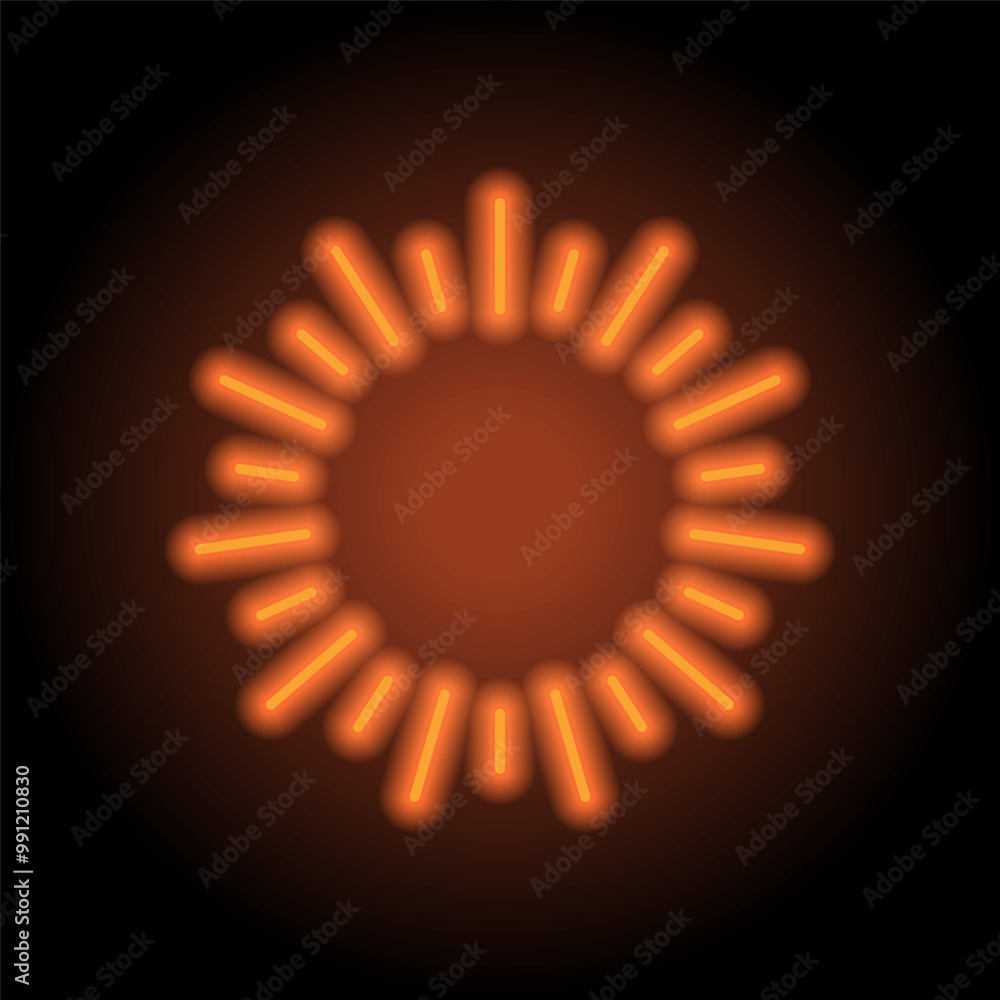 Sunburst,sun light simple icon vector. Flat design. Orange neon on black background Sunburst,sun light simple icon vector. Flat design. Orange neon on black background