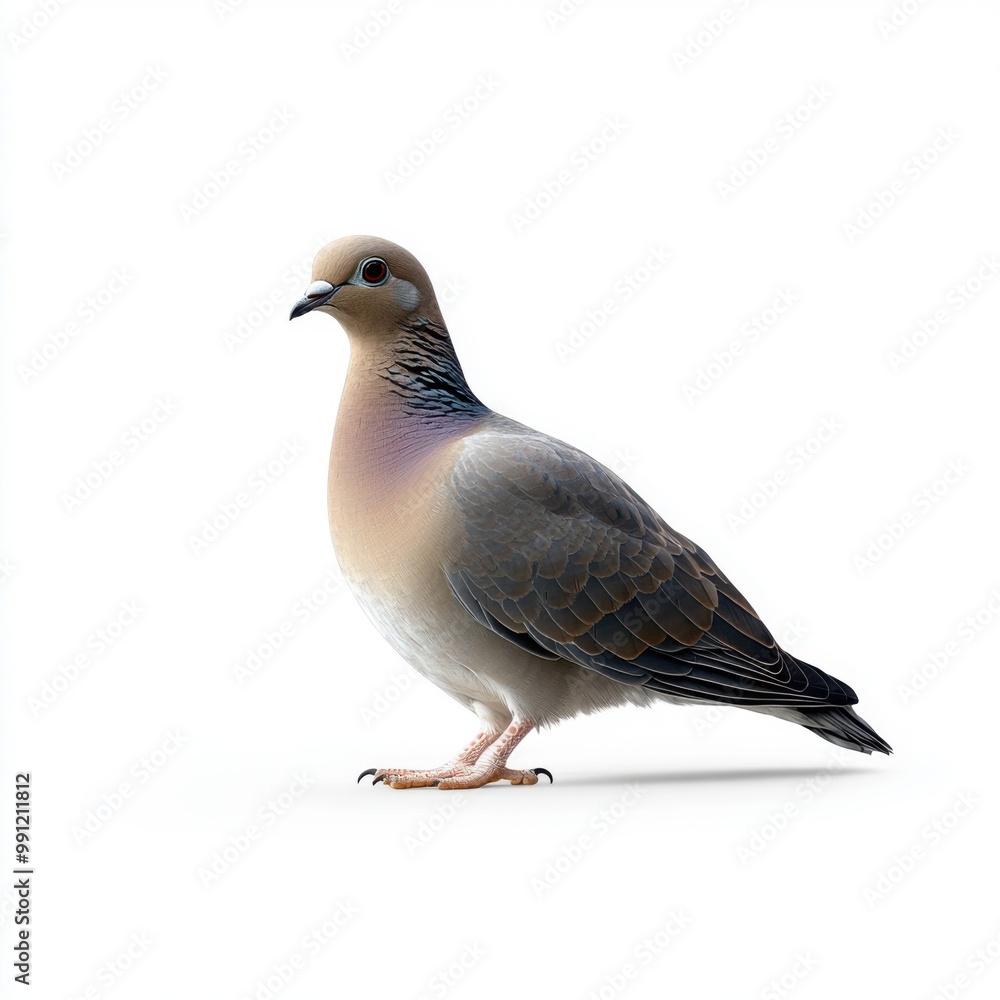 Elegant Dove with Soft Feathers on White Background Elegant Dove with Soft Feathers on White Background