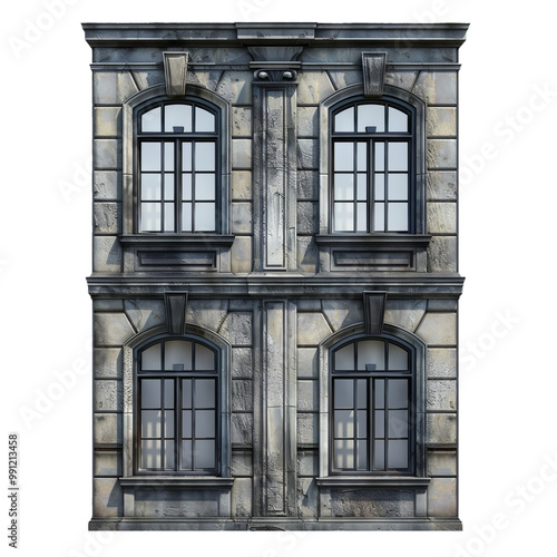 Classic building facade featuring arched windows and a stone exterior, showcasing traditional european architecture