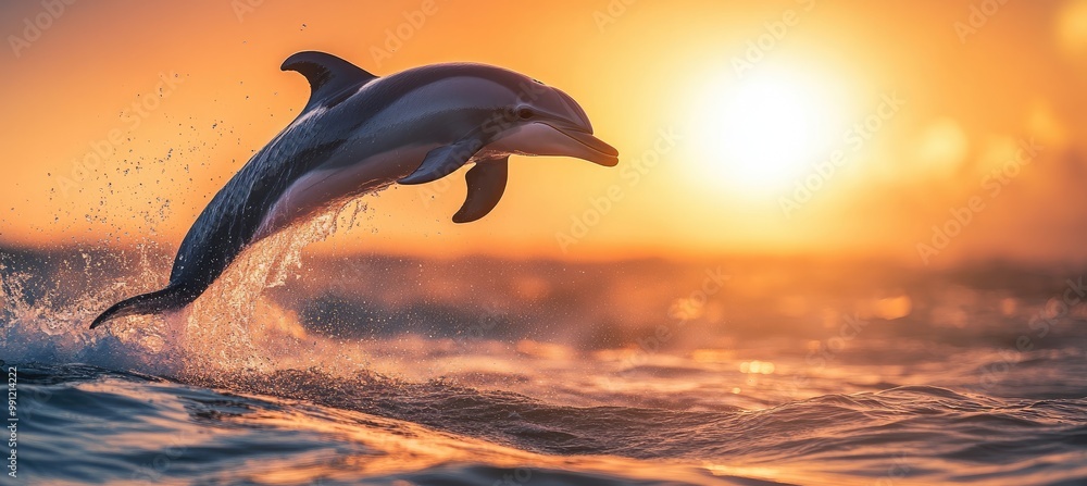 Dolphin Jumping at Sunset: Ideal for Marine Conservation Campaigns Dolphin Jumping at Sunset: Ideal for Marine Conservation Campaigns