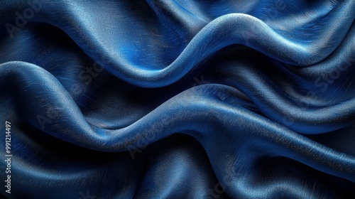 This image showcases a close-up of vibrant blue fabric, highlighting its smooth texture and elegant drape in waves, suitable for design inspiration.