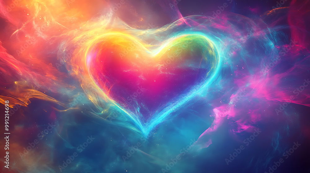 A glowing heart shape surrounded by bright, cheerful colours, symbolizing the love in a smile A glowing heart shape surrounded by bright, cheerful colours, symbolizing the love in a smile