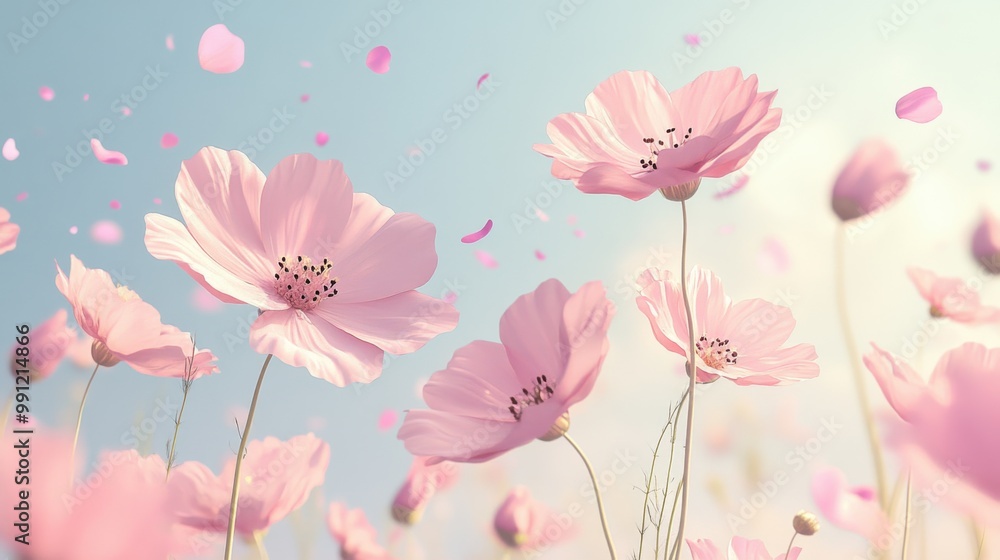 A tranquil and minimalist 'hoa hoa hoa season,' with soft pastel shades of pink and green. A tranquil and minimalist 'hoa hoa hoa season,' with soft pastel shades of pink and green.