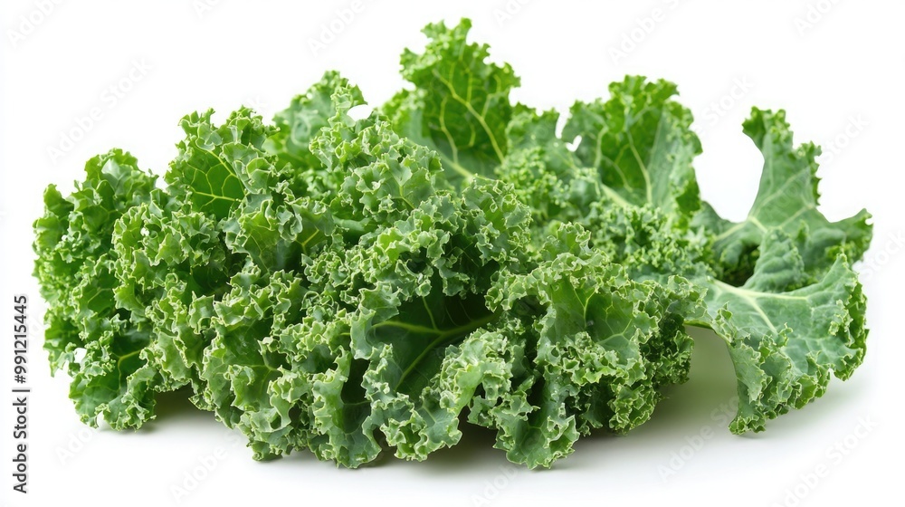 Fresh Kale Leaves with Rich Green Color and Curly Texture on White Background Fresh Kale Leaves with Rich Green Color and Curly Texture on White Background