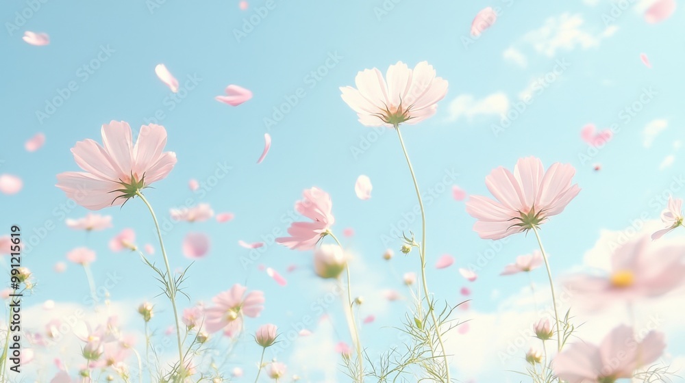 Obraz premium A tranquil and minimalist 'hoa hoa hoa season,' with soft pastel shades of pink and green.