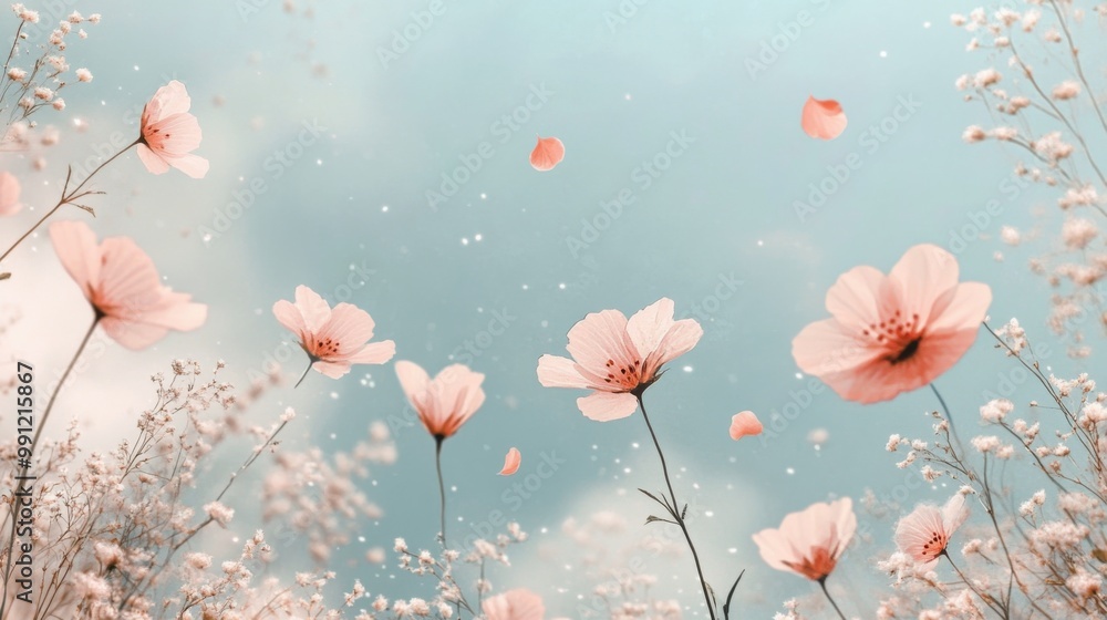 A tranquil and minimalist 'hoa hoa hoa season,' with soft pastel shades of pink and green. A tranquil and minimalist 'hoa hoa hoa season,' with soft pastel shades of pink and green.