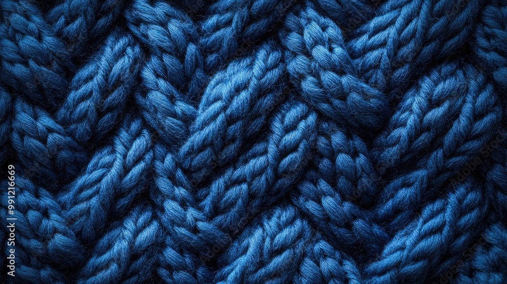 Blue knitted wool background featuring a handmade fabric texture Blue knitted wool background featuring a handmade fabric texture