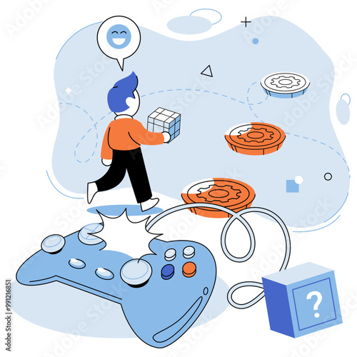 Gamefi vector illustration. The GameFi metaphor represents fusion gaming and financial systems Technology drives innovation in digital gaming and finance sectors Virtual currencies within GameFi