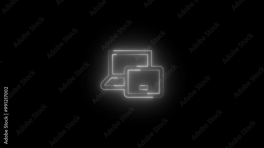 Neon devices icon white glowing black background animation Neon devices icon white glowing black background animation