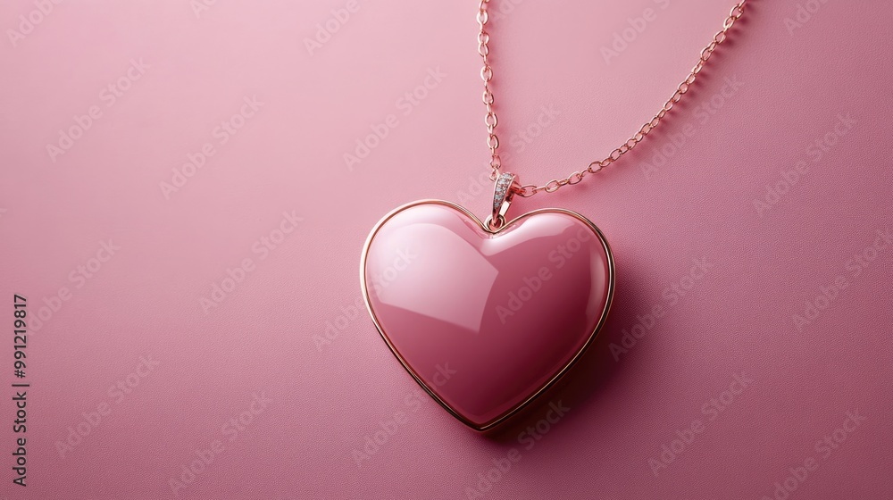 Elegant heart shaped necklace with a glossy finish displayed against a soft pink background Elegant heart shaped necklace with a glossy finish displayed against a soft pink background
