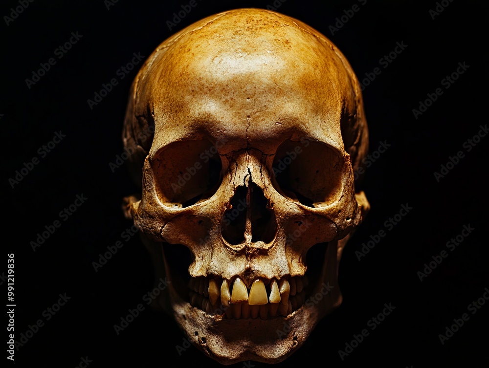 Obraz premium A human skull on a black background