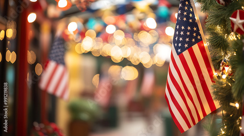 background with a celebratory Constitution Day event, featuring flags, patriotic decorations, and informative displays photo