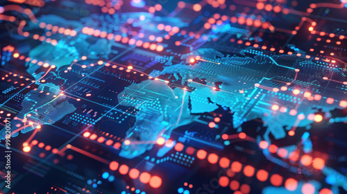 A digital representation of a global banking system, showing real-time transactions, currency exchanges, and international account management.
