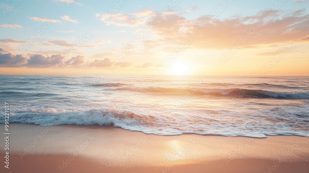 Sunrise over the ocean stunning beach landscape with room for text ideal for travel themed banners Sunrise over the ocean stunning beach landscape with room for text ideal for travel themed banners