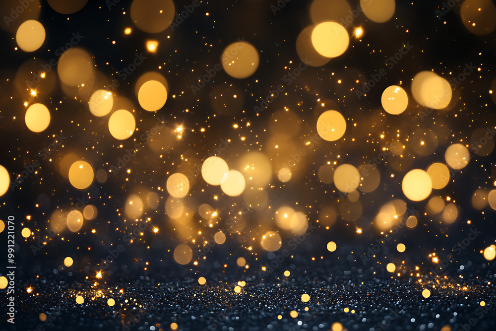 Glamorous Christmas background with glittering gold confetti and sparkling lights on a dark background Glamorous Christmas background with glittering gold confetti and sparkling lights on a dark background