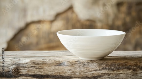 Tranquil Scene White Bowl Resting on a Wooden Surface