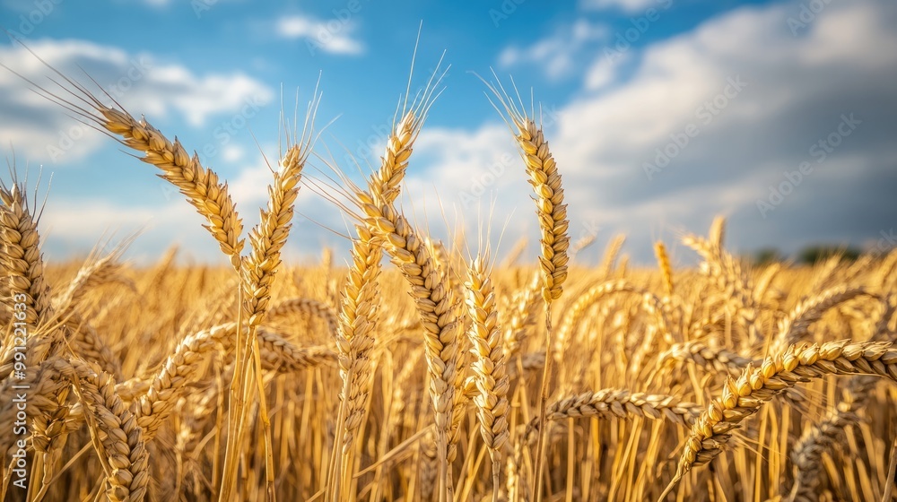 Vibrant agricultural landscape featuring ripening wheat Summer cereal grain field under the sun Vibrant agricultural landscape featuring ripening wheat Summer cereal grain field under the sun
