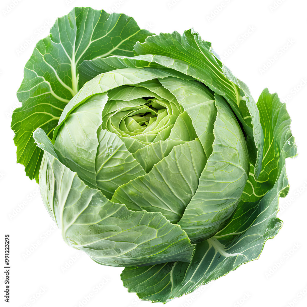 Obraz premium Fresh green cabbage with intact leaves isolated on white background