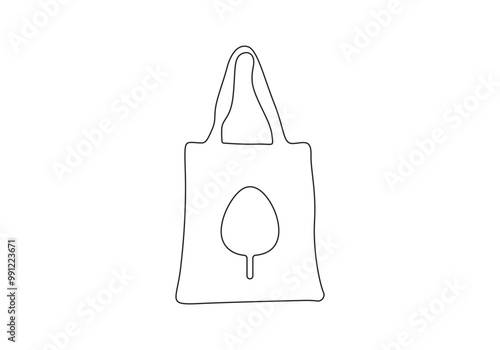 Tote bag continuous one line drawing vector illustration