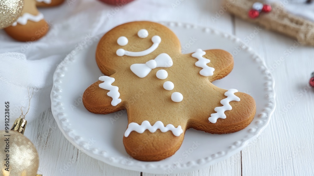 Charming gingerbread boy cookie decorated with royal icing perfect for festive celebrations Charming gingerbread boy cookie decorated with royal icing perfect for festive celebrations
