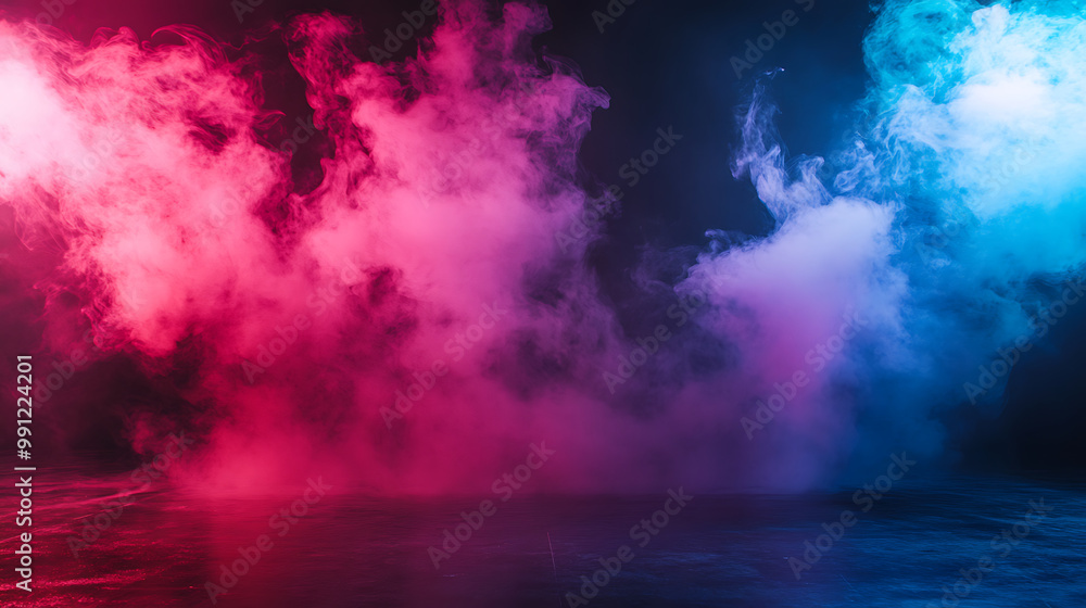 Cyan and magenta smoke blending on a stage, creating a modern and bold ...