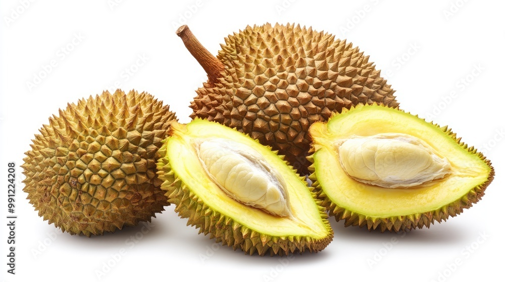 Obraz premium Durian fruit displayed on a white background