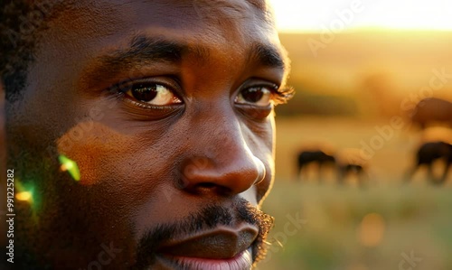Mozambican Man Observing Wildlife in National Park During Afternoon