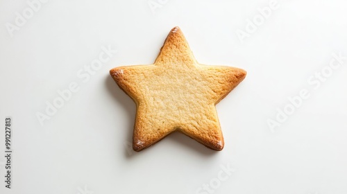 Christmas star shaped cookie on a white background viewed from above Flat lay composition