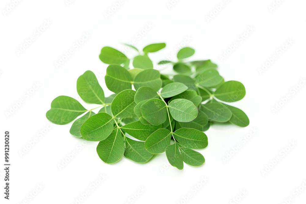 Green branch of barberry leaves, isolated on white background ,Spring with leaves of barberry ,moringa leave isolated on white background Green branch of barberry leaves, isolated on white background ,Spring with leaves of barberry ,moringa leave isolated on white background