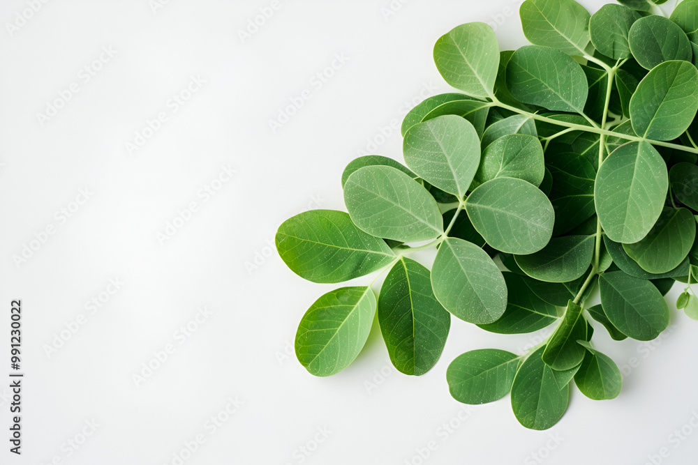 Green branch of barberry leaves, isolated on white background ,Spring with leaves of barberry ,moringa leave isolated on white background Green branch of barberry leaves, isolated on white background ,Spring with leaves of barberry ,moringa leave isolated on white background