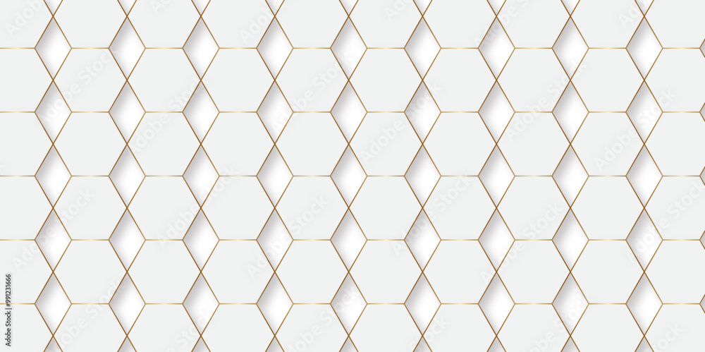 Fototapeta premium Abstract pattern with hexagonal white and gray technology line paper background. Hexagonal 3d vector grid tile and mosaic structure simple style hexagonal graphic concept. Futuristic surface design.