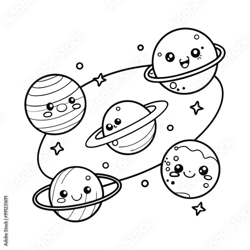 Cute Group of planets connected by stardust bridges