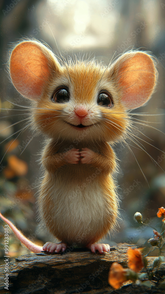Obraz premium A cute little mouse with big eyes and a sweet smile.