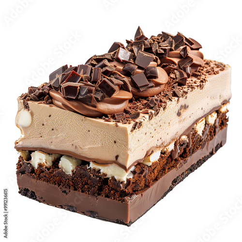 Mouthwatering chocolate cake with layers of chocolate sponge cake, chocolate cream and chocolate chips, perfect for satisfying your sweet cravings photo