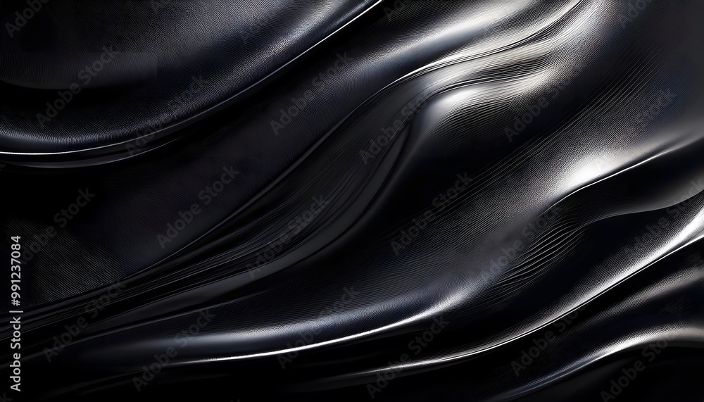 Fototapeta premium Glossy black texture with smooth, reflective finish highlights
