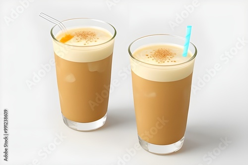 Refreshing Iced Milk Tea on White Background