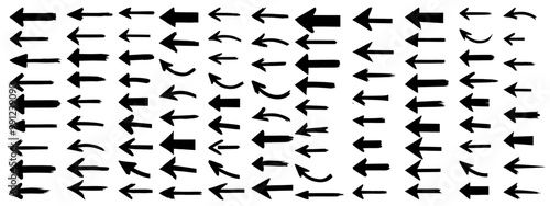 A Set of 100 Hand-Drawn Black Arrow Icons