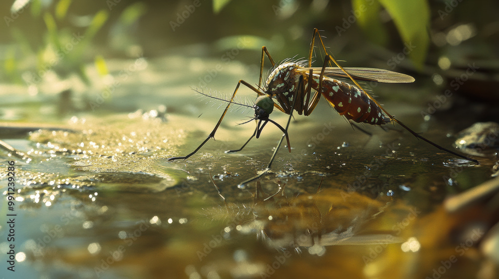 Aedes Mosquitoes Breed In Stagnant Water Sources Showcasing Their 
