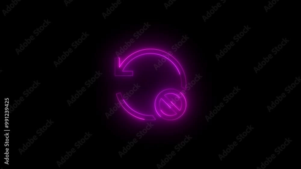 Neon disable updates icon glowing black background animation Neon disable updates icon glowing black background animation