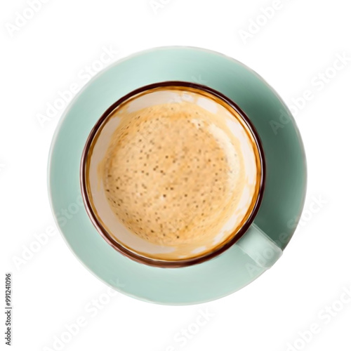 Realistic cup of cappuccino isolated on white background. 3d cappuccino coffe cup top view