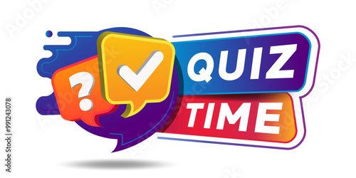 Quiz Time. Speech bubble with the word Quiz time. Quiz time game icon colorful vector logo contest with question mark. Quiz emblem for business, marketing and advertising. 
