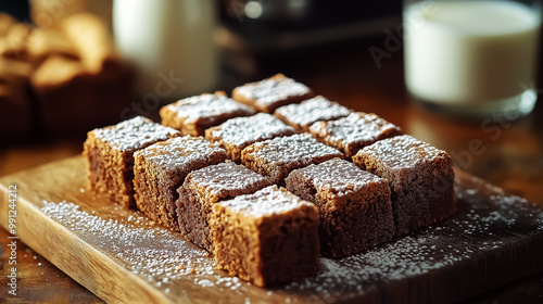 Delicious brownies dusted with powdered sugar, perfect for holiday gatherings or cozy coffee breaks.