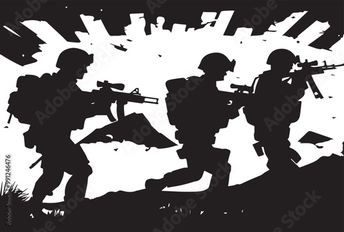 Military vector illustration army combat ambush grunge.