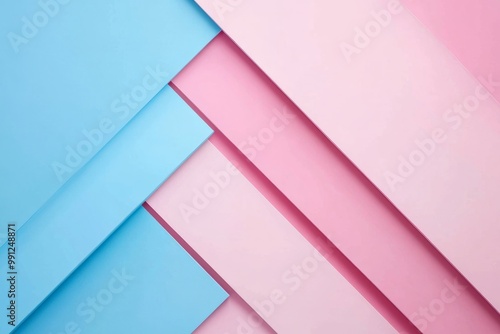 abstract background with geometric shapes, light pastel pink and blue shades, minimalist style, copy space