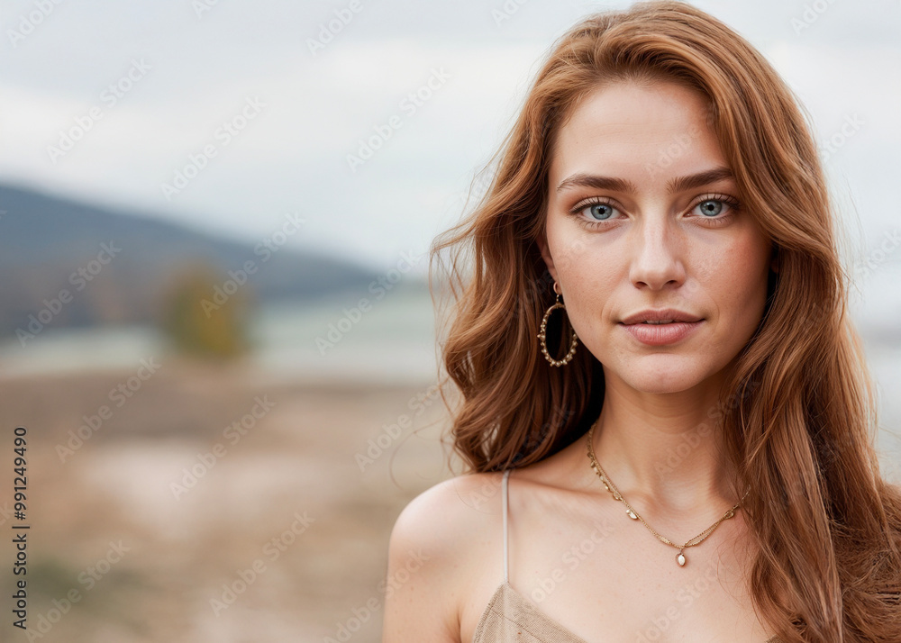 An auburn-haired woman looks at the camera An auburn-haired woman looks at the camera