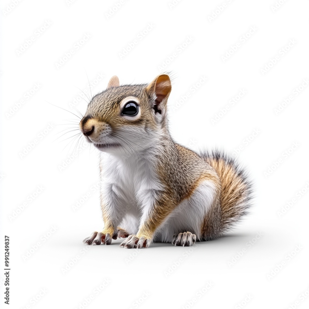 Fototapeta premium Squirrel Sitting on White Background in Artistic Style