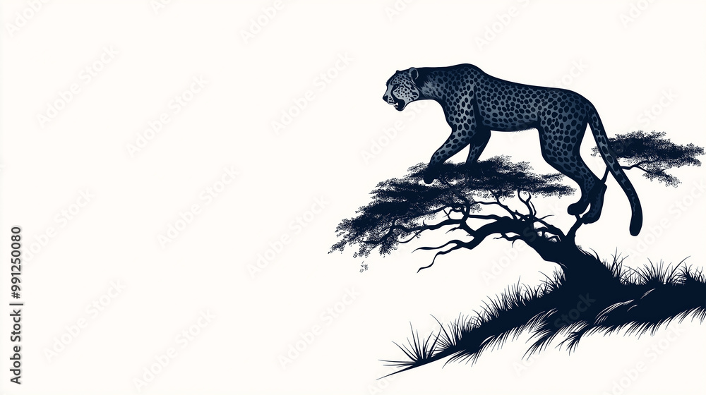Fototapeta premium Leopard prowling on a branch in negative space